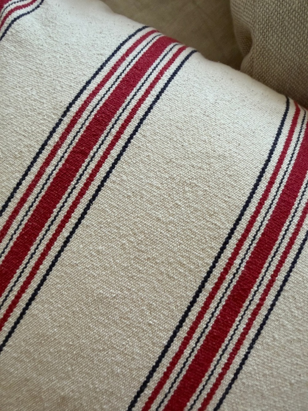 Pottery Barn Cream Throw Pillow with Red and navy Stripes - Picture 2 of 3